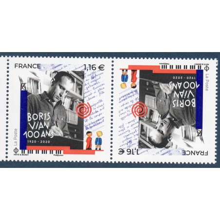 Timbre France Yvert No 5406a Boris Vian, paire tete beche horizontale luxe **