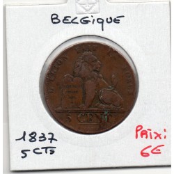 Belgique 5 centimes 1837 TB, KM 5 pièce de monnaie