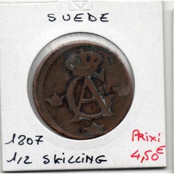 Suède 1/2 Skilling 1807 TB, KM 565 pièce de monnaie