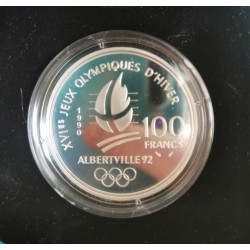 Pièce 100 francs BE argent 1990 Albertville Patinage de Vitesse, belle epreuve