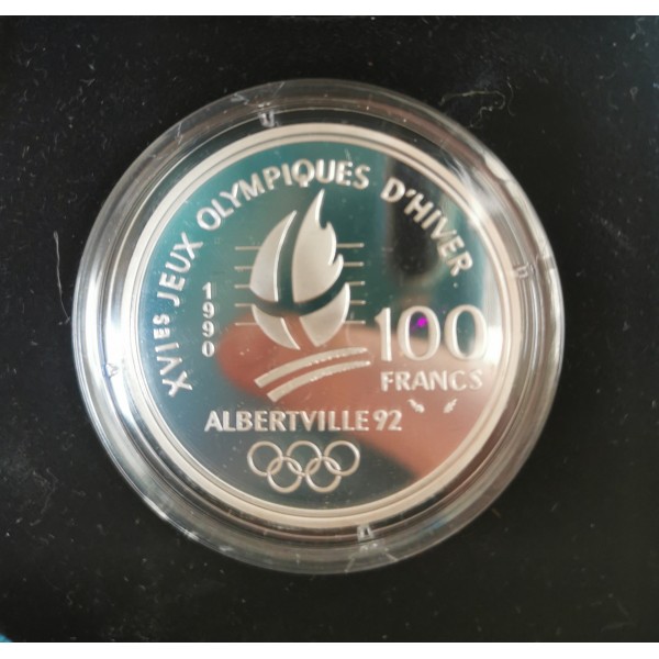 Pièce 100 francs BE argent 1990 Albertville Patinage de Vitesse, belle epreuve
