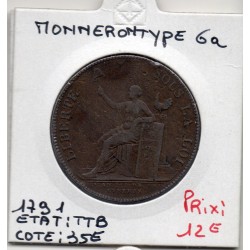 Monneron 2 sols  Type VI 1791 TTB-, France pièce de monnaie de confiance