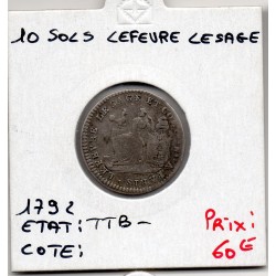 Lefevre Lesage 10 sols 1792 TTB-, France pièce de monnaie de confiance