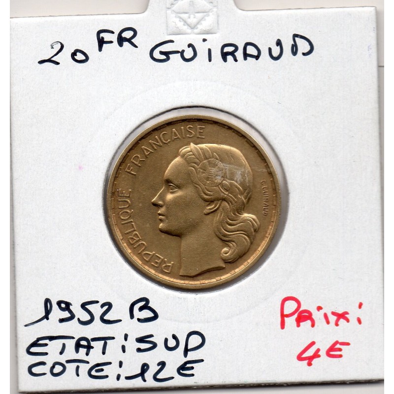 20 francs Coq Guiraud 1952B Sup, France pièce de monnaie