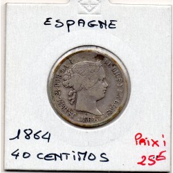 Espagne 40 centimos 1864 TTB-, KM 628 pièce de monnaie