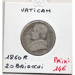 Vatican Pius ou Pie IX 20 Baiocchi 1860 an XV TB, KM 1360a pièce de monnaie