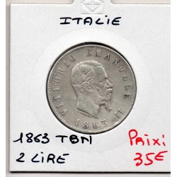 Italie 2 Lire 1863 T BN Turin TTB, KM 6a pièce de monnaie