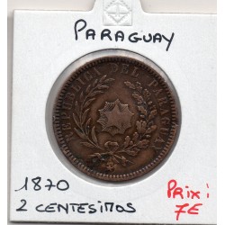 Paraguay 2 centesimos 1870 TTB, KM 3 pièce de monnaie