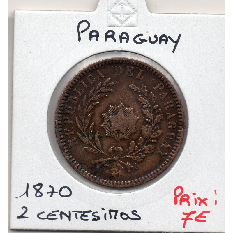 Paraguay 2 centesimos 1870 TTB, KM 3 pièce de monnaie