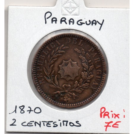 Paraguay 2 centesimos 1870 TTB, KM 3 pièce de monnaie