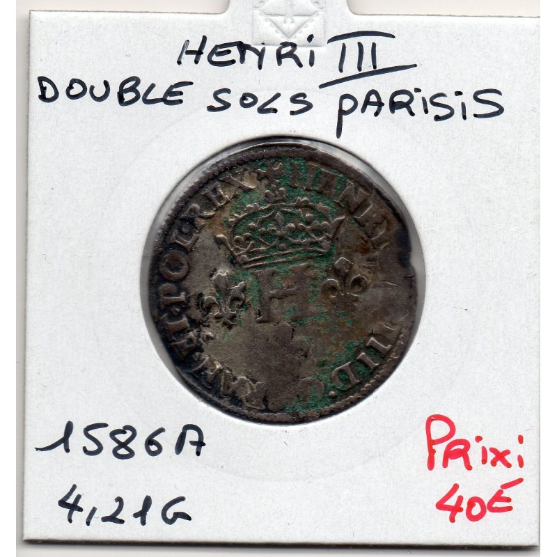 Double sol Parisis 2eme type 1586 A  Paris Henri III pièce de monnaie royale