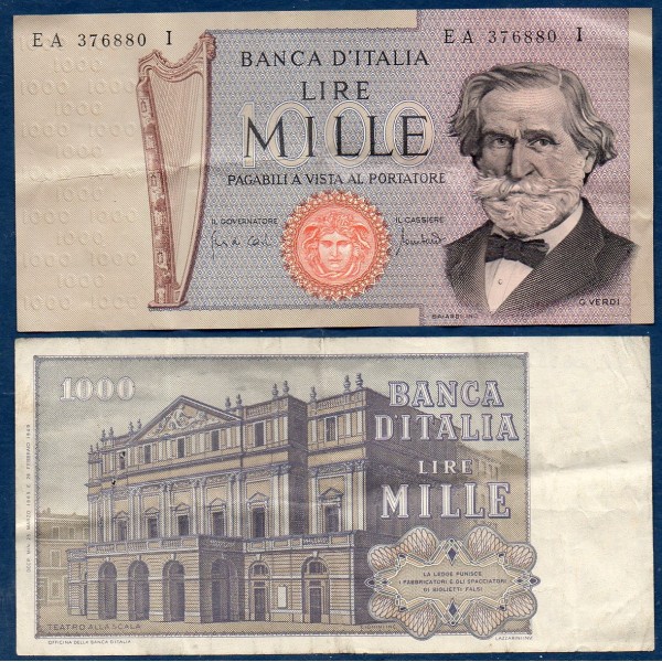 Italie Pick N°101a, Billet de banque de 1000 Lire 1969