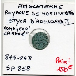 Northumbrie Aethelred II monnayeur Eardwulf 1 Stica 844-848 TTB+ pièce de monnaie
