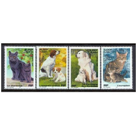 Timbre Yvert France No 3283-3286 Série nature, chats et chiens