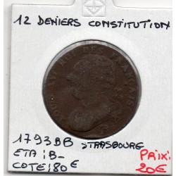 12 denier Constitution Louis XVI 1793 BB. Strasbourg B-, France pièce de monnaie