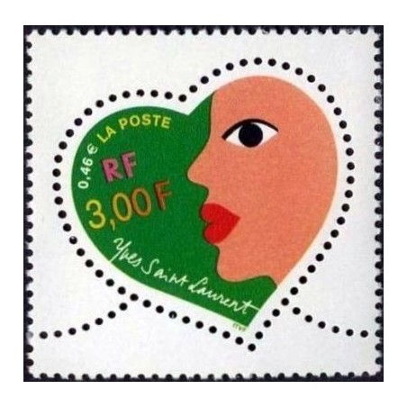 Timbre Yvert  France No 3296 Yves Saint Laurent coeur st Valentin, issu de feuille