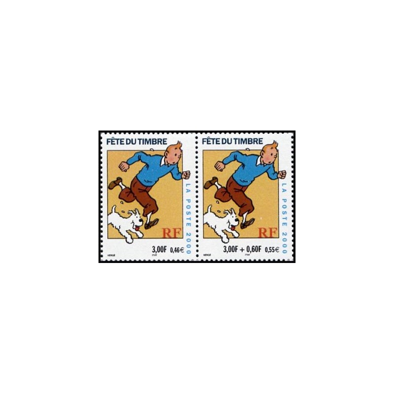 Timbre Yvert France No P3304A Paire journée du timbre Tintin, issue de carnet