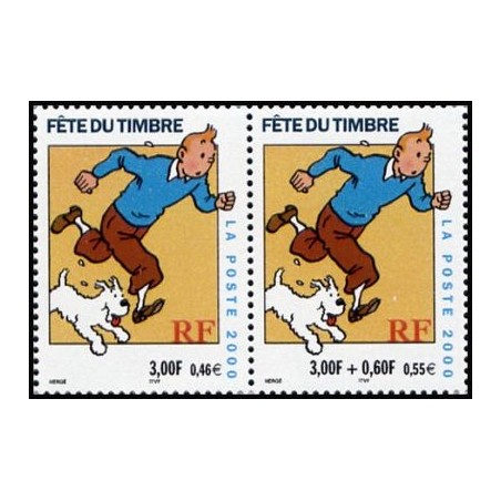 Timbre Yvert France No P3304A Paire journée du timbre Tintin, issue de carnet