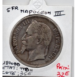 5 francs Napoléon III tête laurée 1870 BB Strasbourg TTB-, France pièce de monnaie