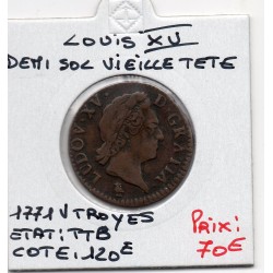 Demi Sol a la vieille tête 1771 V Troyes Louis XV pièce de monnaie royale