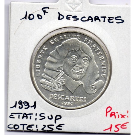 100 francs Descartes 1991 Sup, France pièce de monnaie