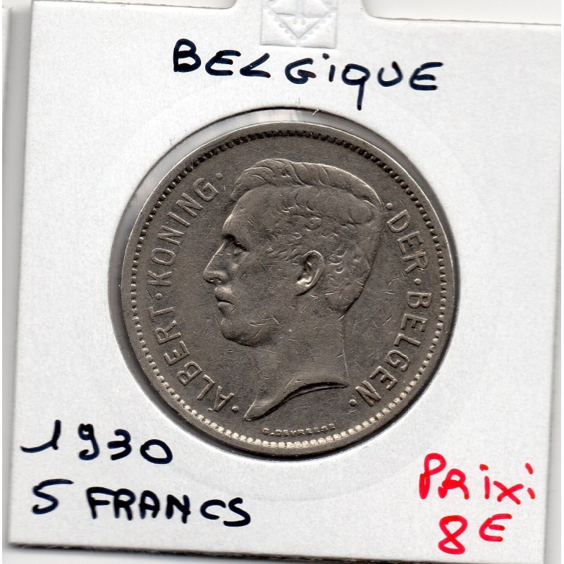 Belgique 5 Francs 1930 en Flamand TTB+ , KM 98 pièce de monnaie