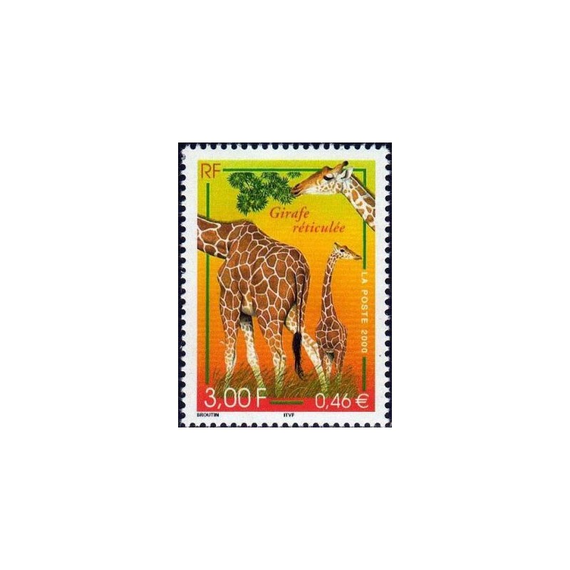 Timbre Yvert France No 3333 Girafe réticulée, série Nature de France