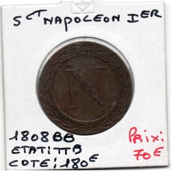 5 centimes Napoléon 1er 1808 BB Strasbourg TTB, France pièce de monnaie