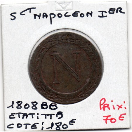 5 centimes Napoléon 1er 1808 BB Strasbourg TTB, France pièce de monnaie