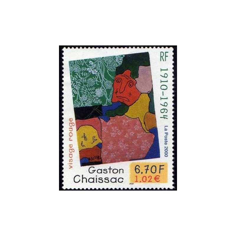 Timbre Yvert France No 3350 Gaston Chaissac, visage rouge