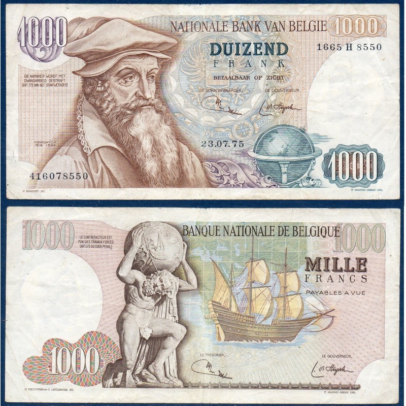 Belgique Pick N°136b, TTB Billet de banque de 1000 Francs Belge 24.9.1975