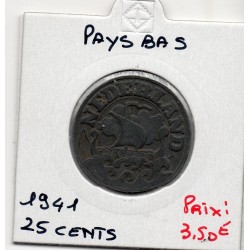 Pays Bas 25 cents 1941 TTB, KM 174 pièce de monnaie
