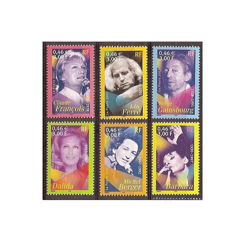 Timbre Yvert France No 3391-3396 Série artistes de la chanson