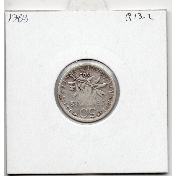 50 centimes Semeuse Argent 1905 TB-, France pièce de monnaie