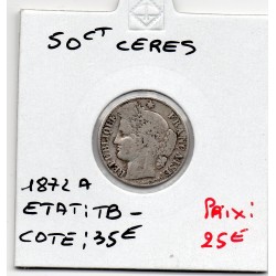 50 centimes Cérès 1872 A Paris TB-, France pièce de monnaie