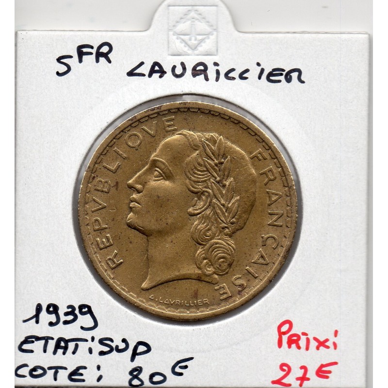 5 francs Lavrillier 1939 sup, France pièce de monnaie