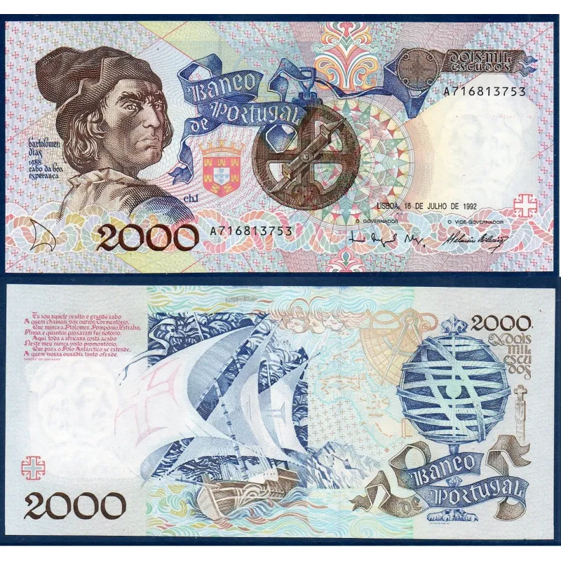 Portugal Pick N°186c, SPL Billet de banque de 2000 Escudos 1992 Portugal Pick N°186c, SPL Billet de banque de 2000 Escudos 1992