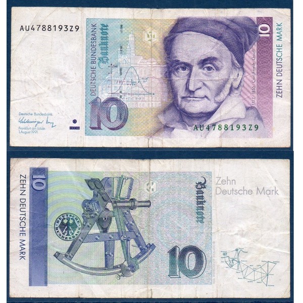 Allemagne RFA Pick N°38b, Billet de banque de 10  Mark 1991