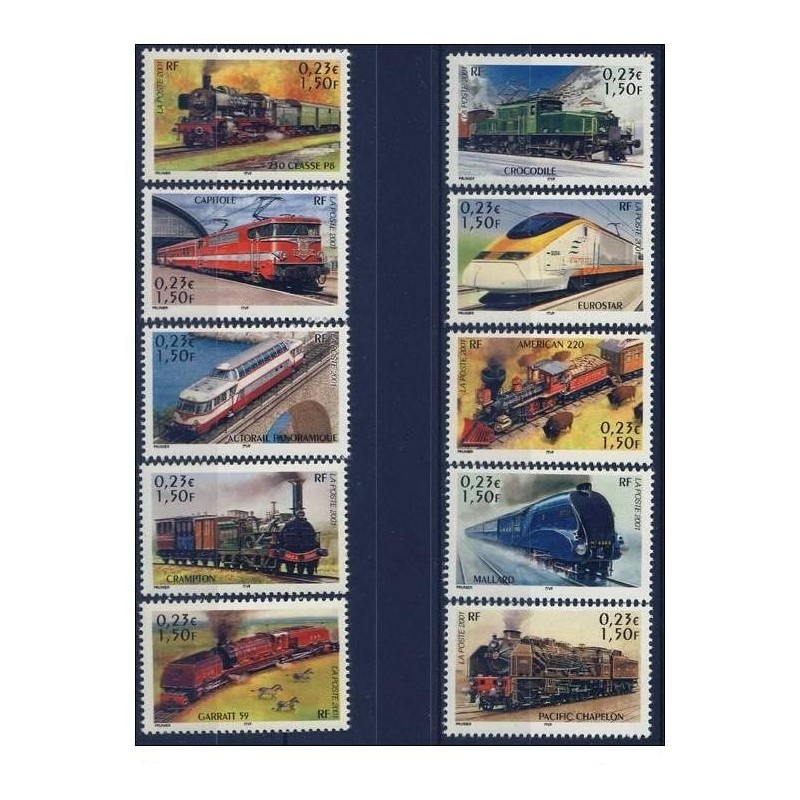 Timbre Yvert France No 3405-3414 Les légendes du rail, collection jeunesse