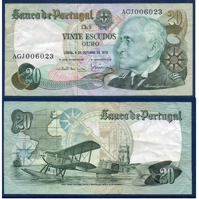 Portugal P.176b, TTB, Billet de 20 Escudos 1978 Coutinho Portugal P.176b, TTB, Billet de 20 Escudos 1978 Coutinho