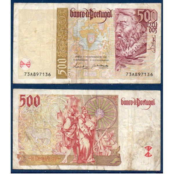 Portugal Pick N°187b, TB Billet de banque de 500 Escudos 11.9.1997