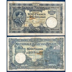 Belgique Pick N°102, TB Billet de banque de 100 Francs 20 Belgas 1927-1932