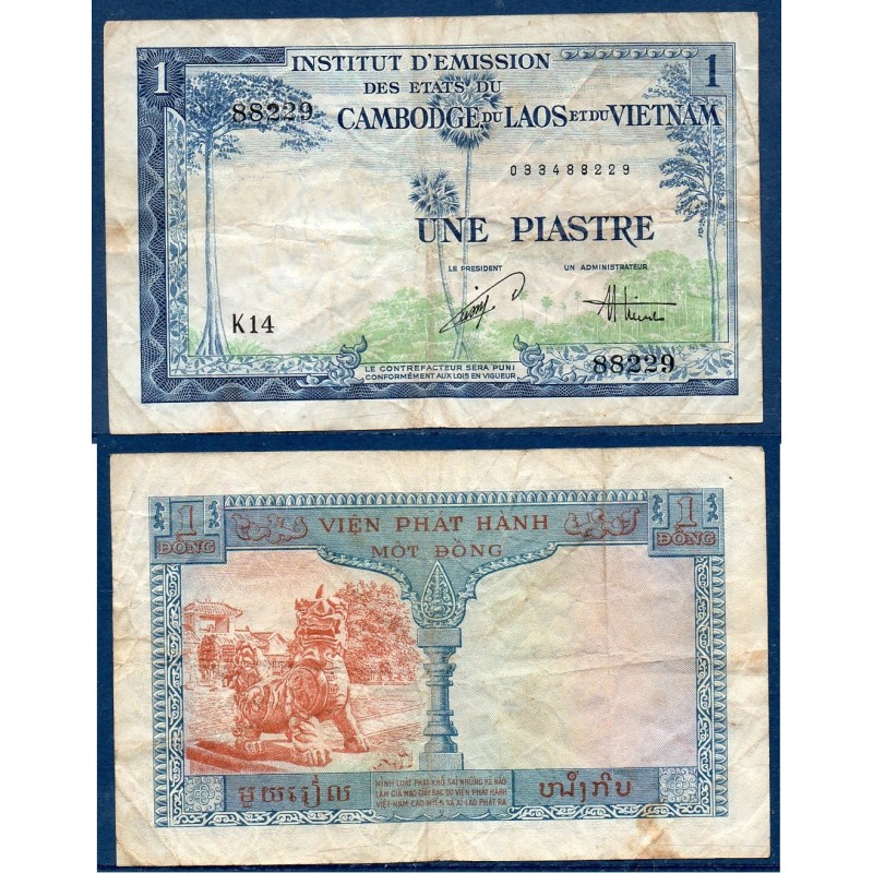 Indochine Pick N°105, TB Billet de banque de 1 piastre 1954