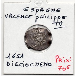 Espagne Valence Philippe IV Dieciocheno 1651 TTB , KM 15 pièce de monnaie