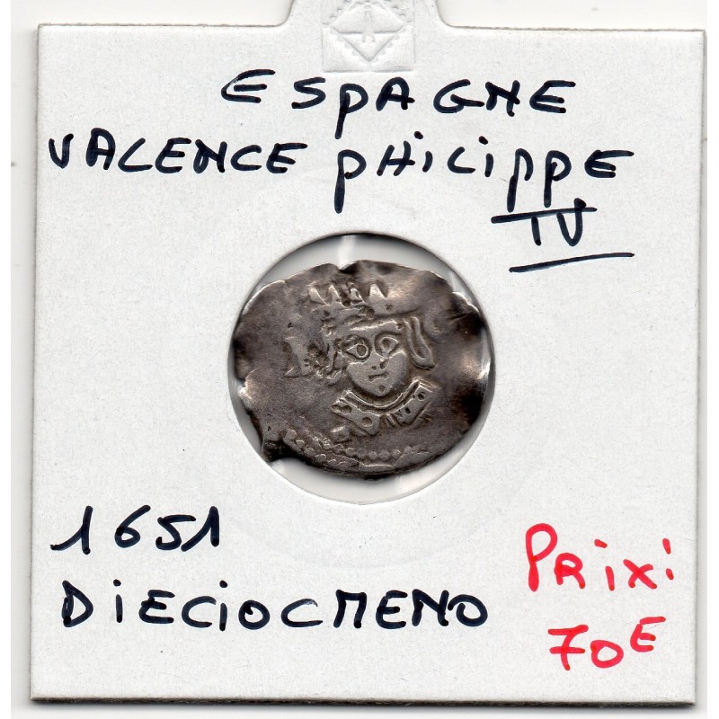 Espagne Valence Philippe IV Dieciocheno 1651 TTB , KM 15 pièce de monnaie