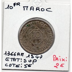 Maroc 10 francs 1366 AH -1947 Sup, Lec 259 pièce de monnaie