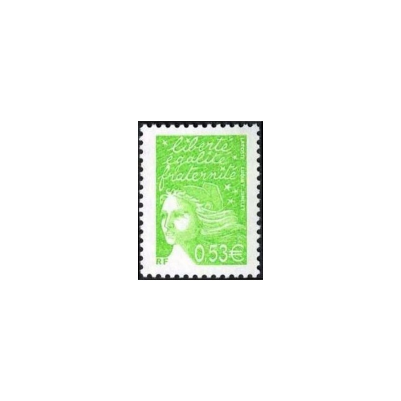 Timbre Yvert France No 3450 Marianne de Luquet 0.53€ vert jaune