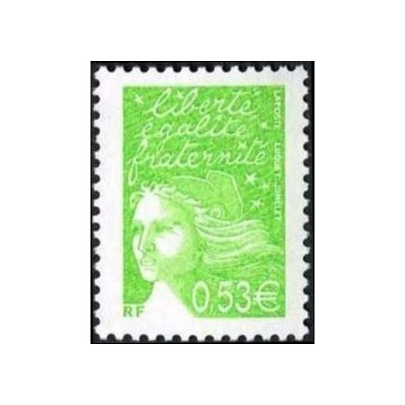 Timbre Yvert France No 3450 Marianne de Luquet 0.53€ vert jaune