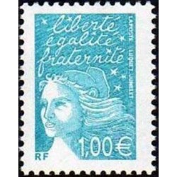 Timbre Yvert France No 3455 Marianne de Luquet 1€ bleu vert