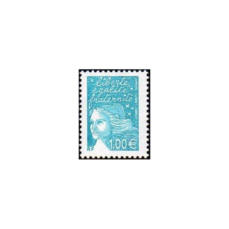 Timbre Yvert France No 3455 Marianne de Luquet 1€ bleu vert